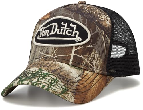 Von Dutch Mens & Womens Trucker Hat - Adjustable Snapback Curved Brim Realtree Camo Hunting Baseball Cap for Men and Women Size One Size Realtree Black Logo