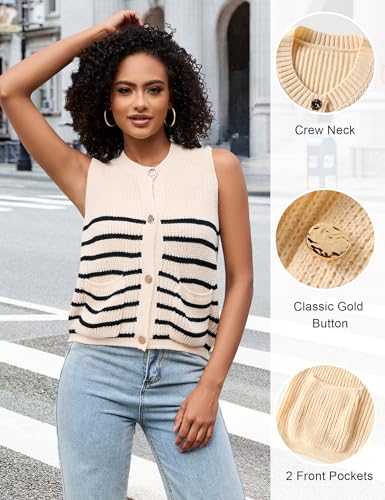 Image of LUYAA Green Sweater Women Button Round Neck Knit Vest Top Trendy Casual Cardigan 2025 Spring Sweater Army Green L