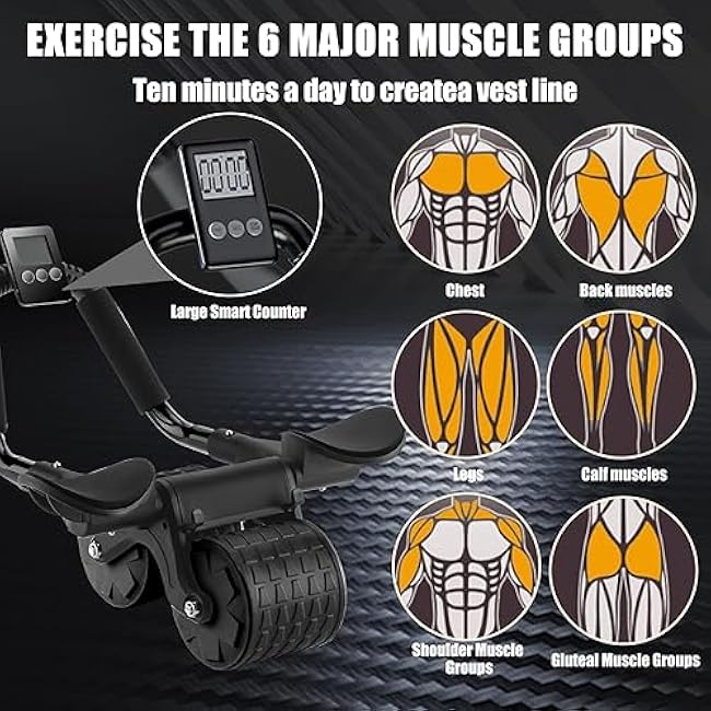 Uota Elbow Support Automatic Rebound Abdominal Wheel£¬Ab Roller for Abdominal Exercise Machine£¬Abs Workout Equipment£¬Dolly Core Strengthening Trainer Fitness Belly Training