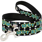 Fleischer Studios, Inc. Laisse pour Chien Betty Boop Biker Betty Clignotant Texte à Pois Noir/Blanc/Bleu 1,2 m de Long 3,8 cm de Large