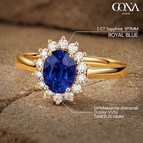 GONA 1-4.0CT Lab Grown Blue Sapphire Ring GRC Certificate Princess Diana Kate Anniversary Engagement Wedding Promise Tarnish-Resistant Silver Rings Woman Moissanite Diamond Royal Blue Festivals2