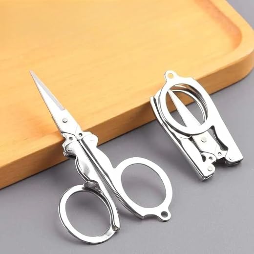 Folding Travel Scissors, Stainless Steel Portable Small Snips, Mini Retractable Shears for Fishing, Sewing, Crafting and Daily Use
