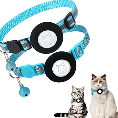 2Pack Airtag Cat Collars, Reflective Air Tag Cat Collar with Breakaway Safety Buckle and Bell, Adjustable Cat Collar with Airtag Holder Compatible with Apple Airtag for Small Pets