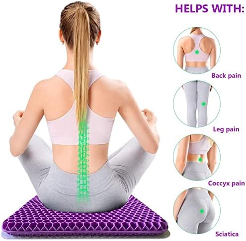 Sbriun Extra Large Gel Seat Cushion Pillow - Double Thick Office Chair Car Egg Seat Cushion Pillow for Back, Coccyx & Tailbone Pain Relief Pad - Pressure Reducing Honeycomb Designed for Comfort