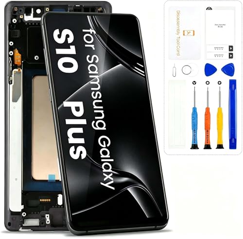for Samsung Galaxy S10 Plus Screen Replacement for Samsung S10+ LCD Display G975F G975FW SM-G975U Digitizer Touch Screen Assembly with Repair Kits(Black with Frame Incell No Fingerprint)