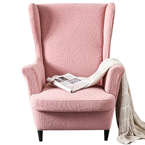 GKXLH Wingback Chair Covers 2 Piece Set - 2 IN 1 Design Armchair Covers Solid Soft Wing Back Chair Cover Stretch Wing Chair Slipcover Furniture Protector for Living Room Bedroom Hotel (Pink)