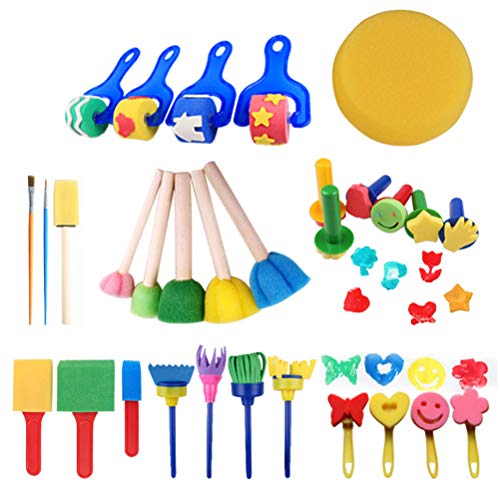 Kit de pinceaux de Peinture éponge, Ensemble de brosses éponge Bricolage Amusant Enfant Kit de pinceaux de Peinture éponge d'apprentissage précoce 30...