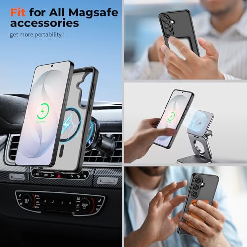 Image of SUPFINE Magnetic for Samsung Galaxy S26 Plus Case with Screen Protector, (Built-in Magnets) (Military Grade Drop Protection) Slim Translucent Shockproof Phone Case,Black