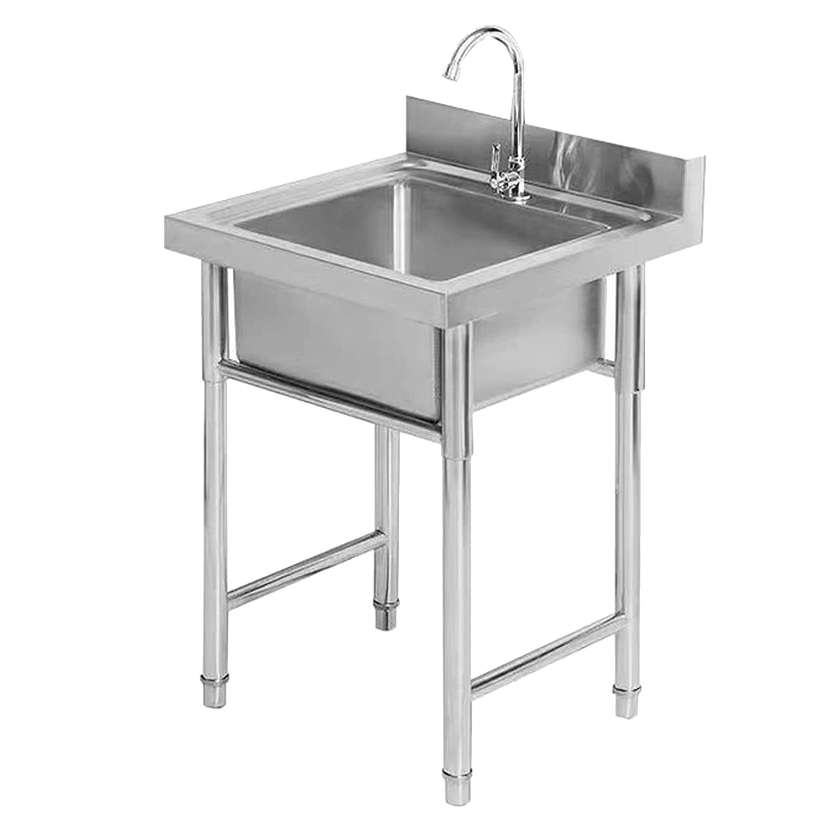 HCZKIUJY Kitchen Utility Sink,Single Bowl Commercial Kitchen Sink Bowl, 304 Stainless Steel Utility with Faucet, 1 Compartment Freestanding for Garage, Restaurant, Laundry Room, O(50x50x80cm)