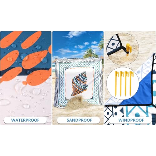 Image of WIWIGO Beach Blanket Waterproof Sandproof Beach Mat 79 inch X 83 inch /10'x9'for 2-8 Adults Quick Drying Outdoor Picnic Mat Beach Accessories for Travel, Camping, Hiking
