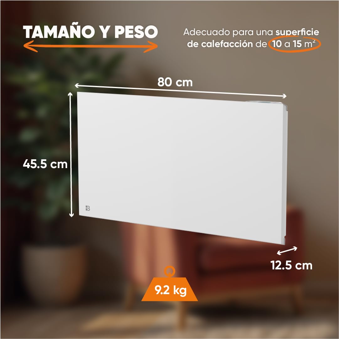 BESTHERM Bestherm NESSA Connect - Calefactor Eléctrico Inercia Seca Cerámica, 1500 W, Horizontal, Blanco