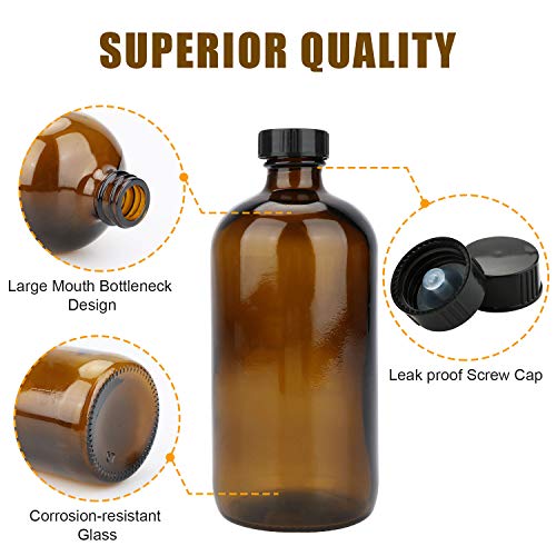 Maredash 16oz Glass Bottles, 12 Pack amber Glass Storage Bottles Sets with Lids,Amber Glass Bottle,Brown glass bottles by Maredash - Image 5
