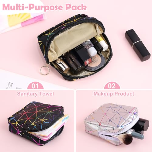 Image of Sanitary Napkin Storage Bag, Menstrual Cup Pouch Nursing Pad Holder Tampon Bags Feminine Product Pouches Portable Period Kit Bag for Girls Women Ladies 2 Pack (Dazzling Black /Silver)