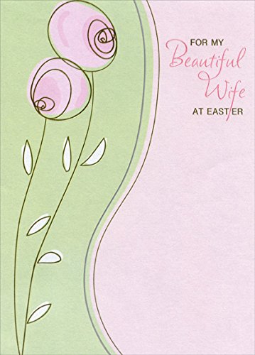 Thin Pink Flowers on Shimmering Paper: Wife - Designer Greetings Easter Card