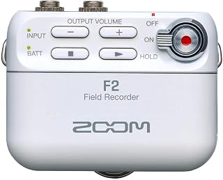 ZOOM F2 Field Recorder mit Lavalier-Mikrofon – 32-Bit Float Aufnahme ohne Clipping – Ideal für Podcasts, Interviews, Film & Video – EU-Version – Weiß