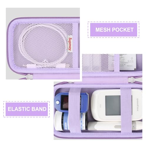 Supmay Diabetic Supplies Hard Case Diabetic Supply Organizer Bag Carrying Case for Diabetes Testing Kit Blood Glucose Monitor with Blood Sugar Glucometer Test Strips Lancing Device Lancets, Purple - Image 5