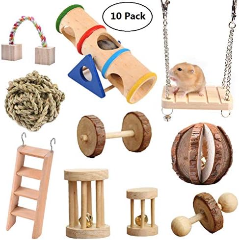 10 Pcs Hamster Chew Toys,Vankcp Natural Wooden Chew Toys Pets Teeth Care Molar Ball for Small Animals Cat Rabbits Rat Guinea Pig