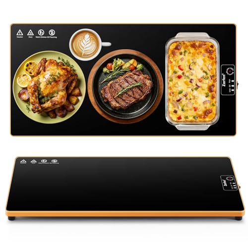 Electric Warming Tray(24”x12”),Food Warmer for Parties Buffet,Family Gatherings,Adjustable Temp (158°F-291°F),Chafing Dishes for Buffets.Keep Food Warm 24 Hours,Tempered Glass Warming Mat by Zarfen - Used condition - US$36.00