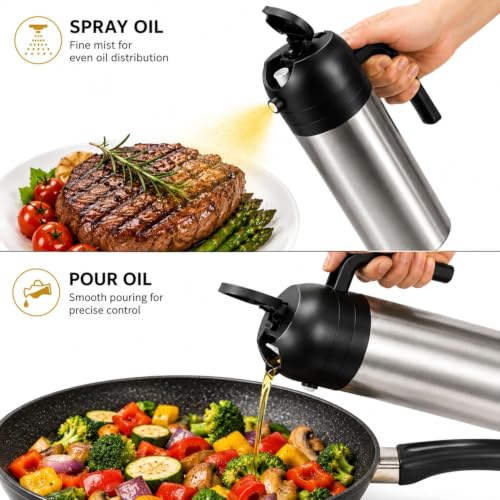 Image of Stainless Steel Oil Sprayer and Dispenser Bottle | Leak-Proof | 500ml 2-in-1 Dual-Function Oil Bottle with Ergonomic Handle for Air Fryer, Cooking, Salads, BBQ & Baking Black (Pack of 01)