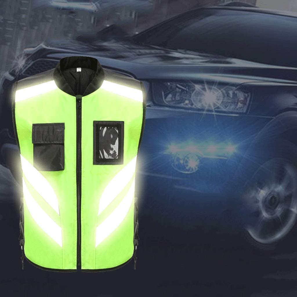 Alta Visibilidad de Seguridad de Seguridad de Trab Traje reflectante for ciclismo, chaleco reflectante de seguridad de tela Oxford con bolsillos y cremallera, chaleco verde fluorescente de alta visibi