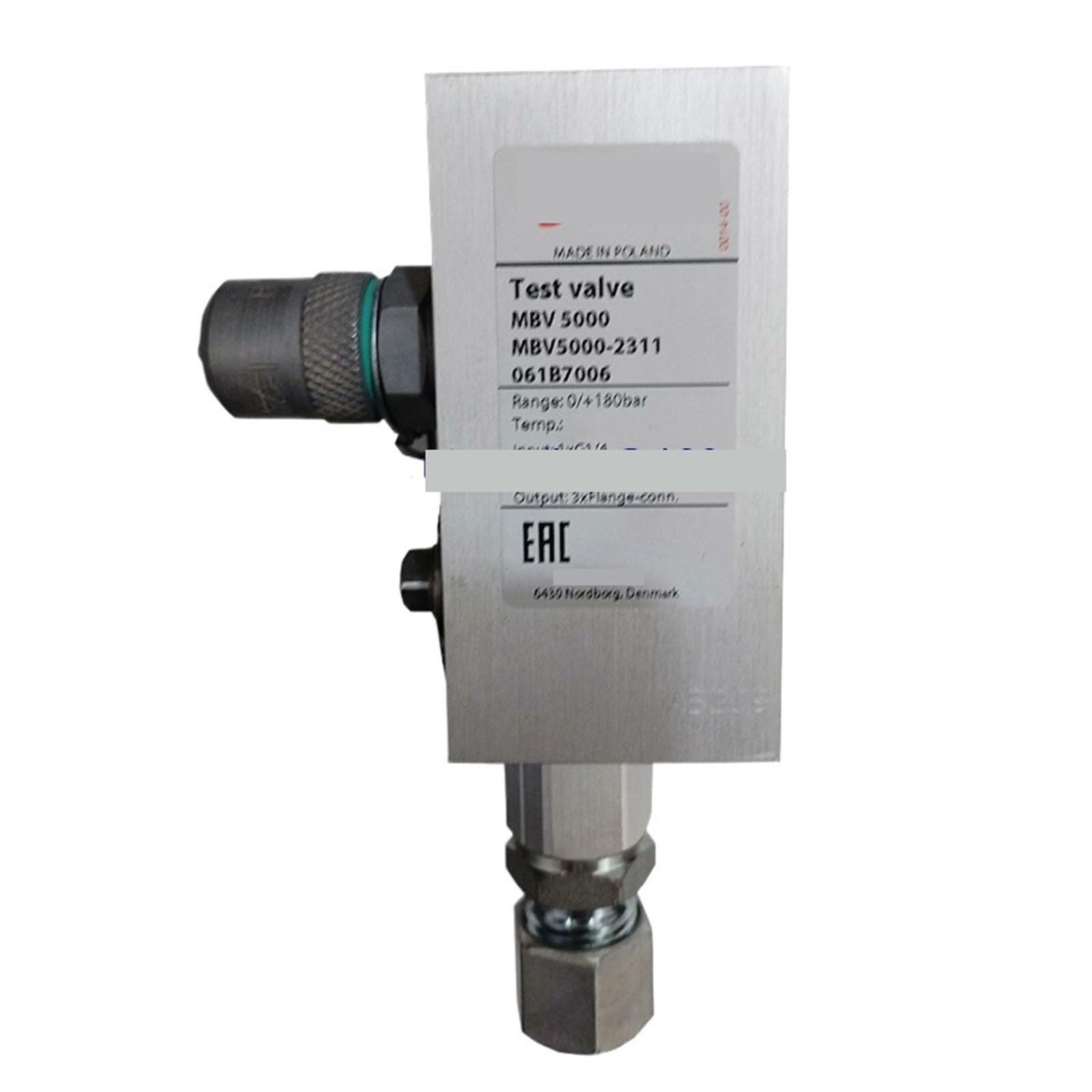 Vanne d'essai MBV5000 061B7001 avec système de purge et de coupure intégrée