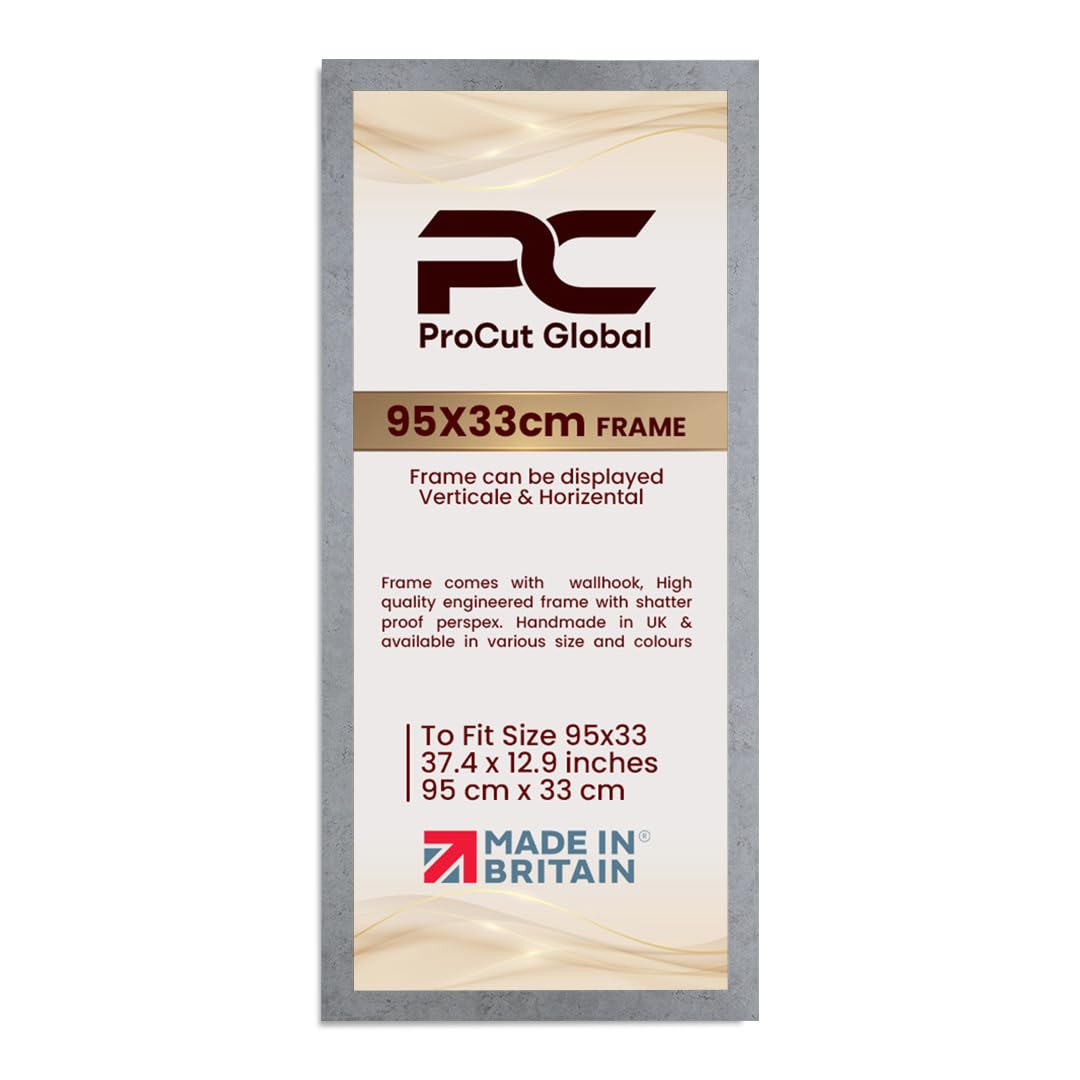 Procut Global 95X33CM Grey Marble Picture Frames - Modern Wooden Photo Frame with Shatterproof Perspex for Wall or Tabletop - Perfect for Posters, Certificates, Prints - Sizes & Colors Available