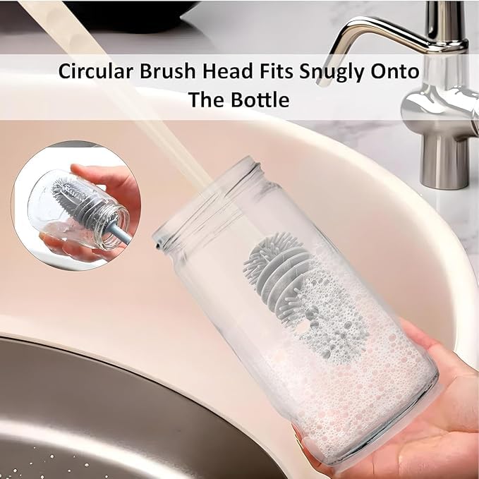 Image of Water Bottle Cleaning Brush with Long Handle | Baby Bottle & Milk Bottle Cleaner Brush | Flexible Bottle Wash Brush for Glass, Steel & Thermos Bottles |Easy Clean(Multicolor)