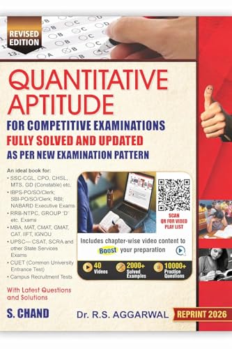 Image of RS Aggarwal Quantitative Aptitude (2026 Reprint) Revised Edition For All Govt. Competitive Exams for Banking, SSC CGL CHSL MTS GD, RRB Railway, ... Service, IBPS, SBI BANK PO Exams 2026-27