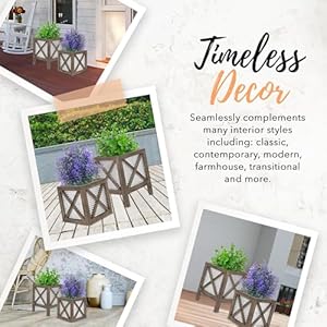Autumn Alley Farmhouse Front Porch Planters Set of 2 Stand with Galvanized Corrugated Metal Planters for Outdoors/Indoors - Rustic Wood Square Planters Box on Legs – Charming Farmhouse Décor, Brown Autumn Alley Farmhouse Front Porch Planters Set of 2 Stand with Galvanized Corrugated Metal Planters for OutdoorsIndoors Rustic Wood Square Planters Box on Legs–Charming Farmhouse Decor Brown