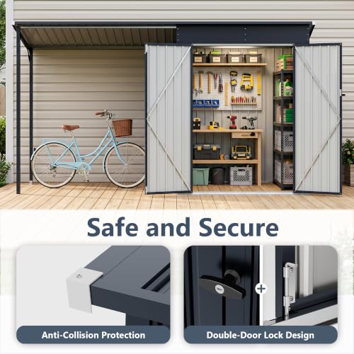 Image of Polar Aurora 12x4 FT Outdoor Storage Shed & Hardtop Gazebo Combo, 6x4 FT Small Metal Shed with Open-Sided Pergola, 2-in-1 Weatherproof Lean to Garden Tool Shed