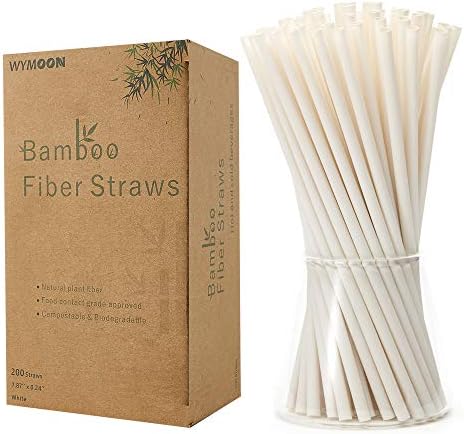 Biodegradable Bamboo Fiber Straws | 200 PCS 7.8'' Compostable Eco-Friendly Drinking Straws Disposable | Durable for Hot & Cold Drinks