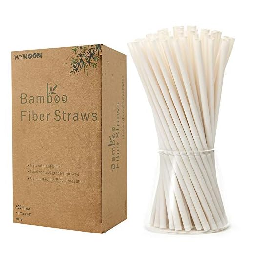 Biodegradable Bamboo Fiber Straws | 200 PCS 7.8'' Compostable Eco-Friendly Drinking Straws Disposable | Durable for Hot & Cold Drinks