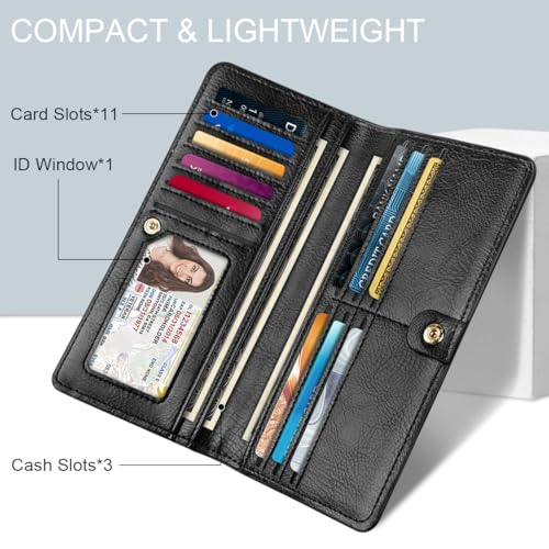 Ultra Slim Womens Wallet Minimalist Thin Long Leather Bifold Wallet RFID Blocking Card Holder Organizer with Zipper Coin Pocket Ladies Girls Gift Purse, Glitter Black2