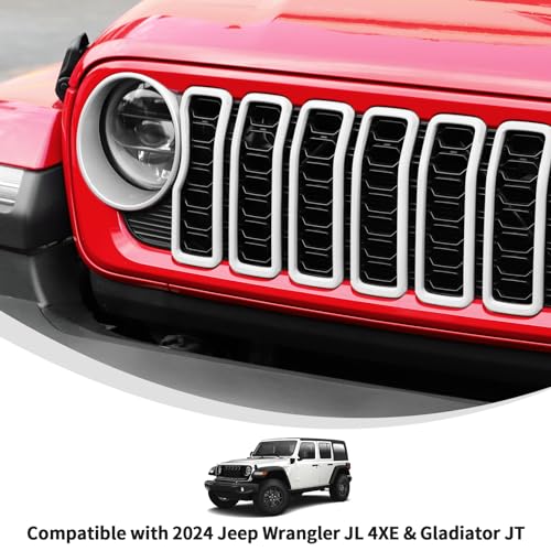 Image of Linskip for 2024-2025 Jeep Wrangler JL 4XE & Gladiator JT Grille Inserts, Meshless Grille Bezel Covers for Jeep Wrangler Sport Rubicon Sahara Willys Mojave Rubicon,Exterior Accessories(White)