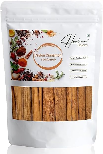 - Heirloom Spices- 100 grams Whole Natural Ceylon Cinnamon From Sri-Lanka | True Cinnamon, Pesticide Free, No Added Colours | Premium Dalchini | HEALTHY LIFE CHOICE