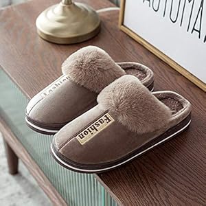 B/H Katoen Warm Faux Fur Slipper, Heren en vrouwen winter indoor slippers, thuis harige dikke zool katoenen schoenen om warm te houden en niet-slip-coffee_UK6.5-UK7, Foam Warm House Cosy Shoes