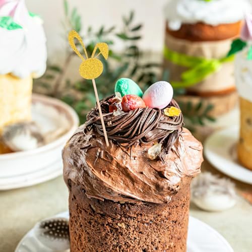 Decoración para cupcakes de cumpleaños PLAFOPE con orejas de conejo de Pascua 50 piezas 5