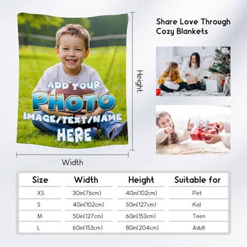 Custom Blanket, Personalized Blankets with Picture, Customized Team Gifts with Photo Text, Warm Flannel Throw for Boys Girls Kids Women Men, 60"x80"
