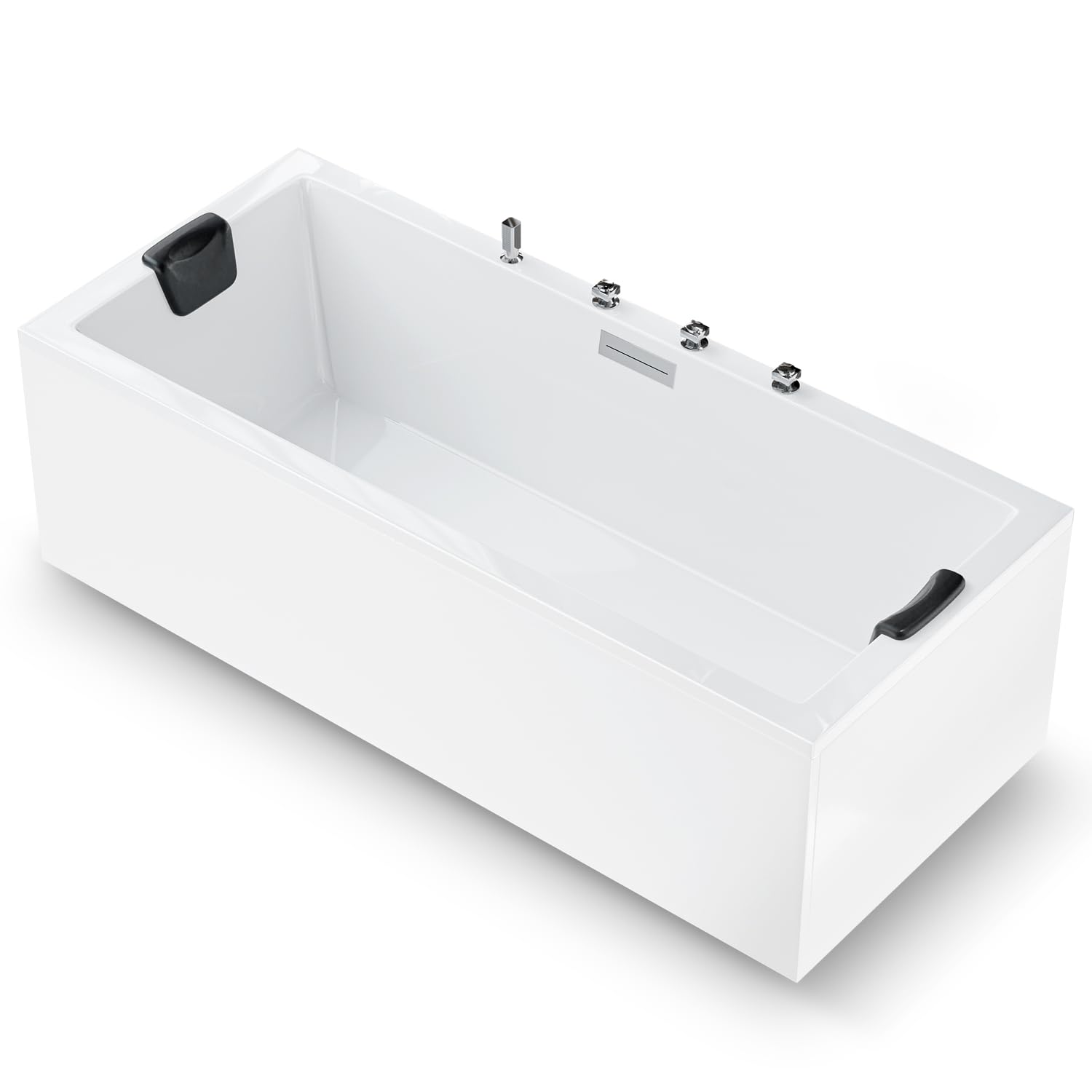 AQUADE Acryl Badewanne 170x75 Modell: Neu Ulm - Weiß Badewanne Komplettset 170x75 - Badewannen mit Wannenfüßen + Schürze + Wannenrandarmatur + Nackenkissen