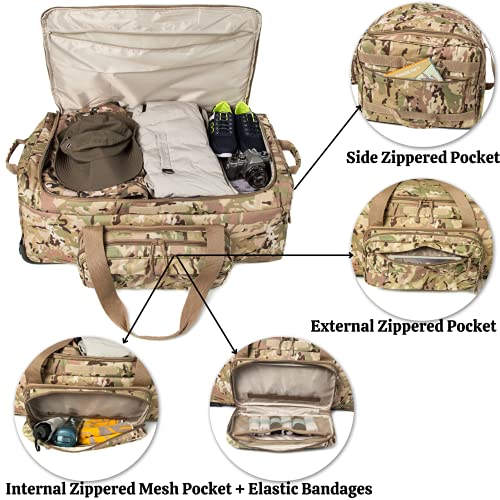 Mountain Land 117 Liter 32 Inch Mini Monster Multicam Tactical Wheeled Deployment Trolley Duffel Bags Multi Cam One Size