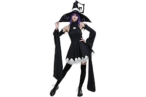 Women's Costume Cat Witch Cosplay Dress Set with Oversleeves and Hat