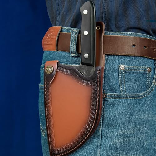 اكس واي جيه سكين شيف صربي اصلي منذ عام 1986، 6 انش مع غمد، سكين جزار مطبخ قديم مصنوع يدويا للتخييم في الهواء الطلق، سكاكين لحوم لطهي الخضروات، تانغ كامل