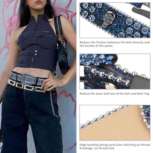 Men Women Rhinestone Belt Western Luxury Strap Studded Skull Diamond Belt Fashion Cowboy Cowgirl Bling Belts3