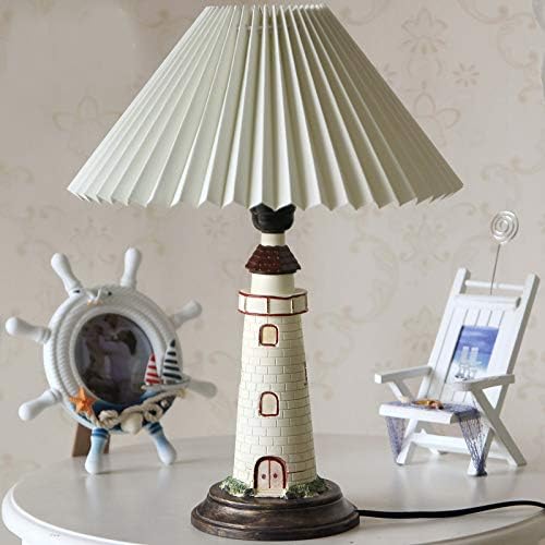 Kiven Nautical Lighthouse Table Lamp Large Cape Hatteras Desk Light with Cloth Shade (White)