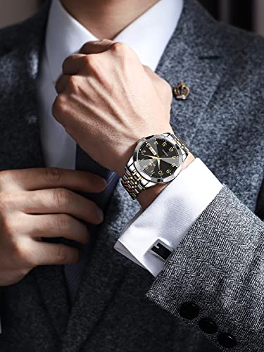 Image of OLEVS Watch for Men Luxury Dress Analog Quartz Stainless Steel Waterproof Luminous Date Diamond Business Two Tone Casual Wrist Watch