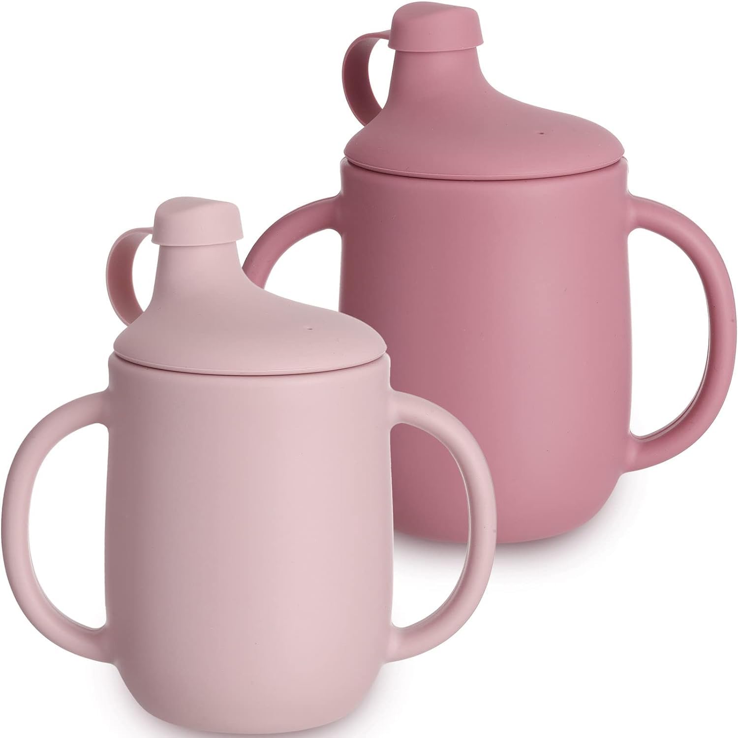 Silicone Sippy Cups, 2 Pack Sippy Cups with Handles Training, for Baby 6 months+, Soft with Straw Spill Proof Cups, Toddlers Handles and Spout Lid Easy Grip 5oz (Rosy, Pink)