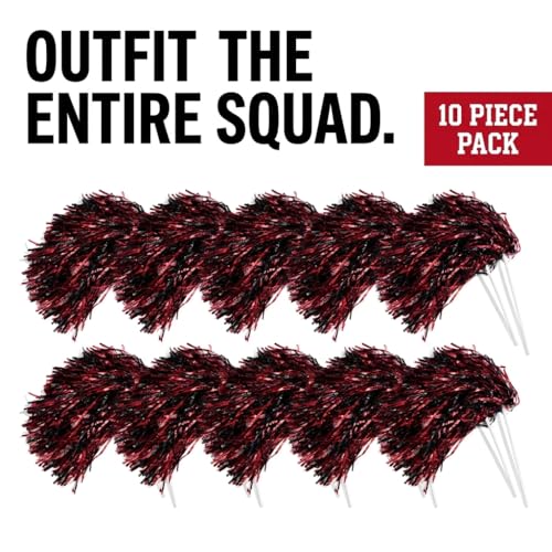 Anderson's Metallic Red and Black Foil Textured School Spirit Shakers, Cheerleader Pom Poms, Football Basketball Homecoming, Squad, Team, Party, Dance, Club, Performance, Fan Celebration Pack of 10 by Anderson's - Image 2