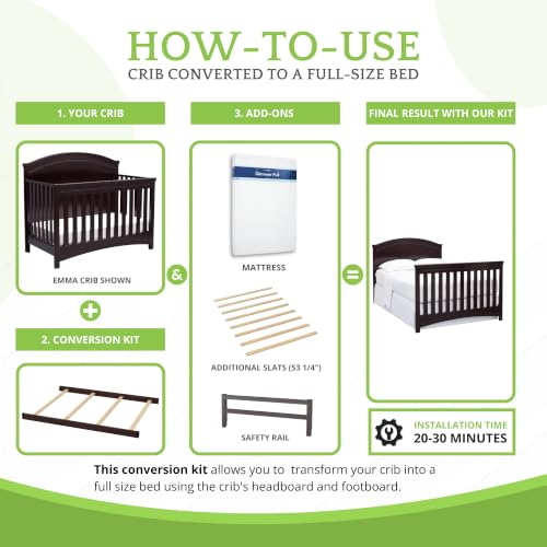 Image of Full-Size Conversion Kit Bed Rails Compatible with Delta Children Convertible Cribs - Solid Wood Rail #0050 - Toddler and Adult Bed Rail for Full-Size Beds - Baby Furniture (Black Espresso - 907)