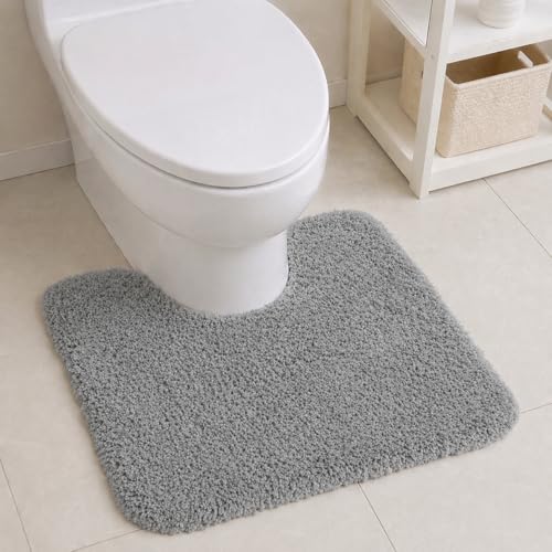 PUFFMAT Toilettenmatte 50 x 40 cm U-förmig Grau Mikrofaser-Fußmatte mit weichem Plüschflor und TPR-Rückseite maschinenwaschbarer Badezimmerteppich für den Toilettenbereich