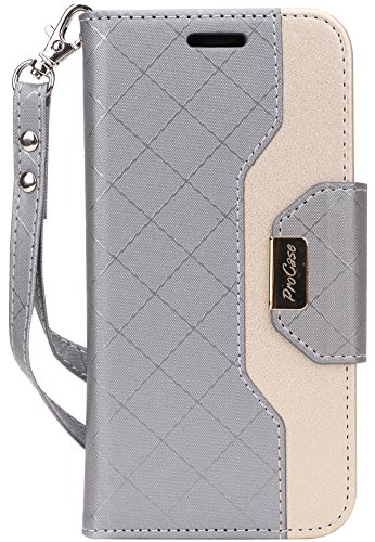 ProCase Galaxy Note 8 Wallet Case, Flip Kickstand Case with Card Slots Mirror Wristlet, Folding Stand Protective Cover for Galaxy Note 8 2017 -Grey